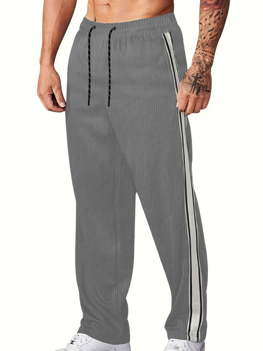 Herren nan gerippte Relax-Jogginghose mit weitem Bein, seitlicher Paspel und elastischem Kordelbund EB