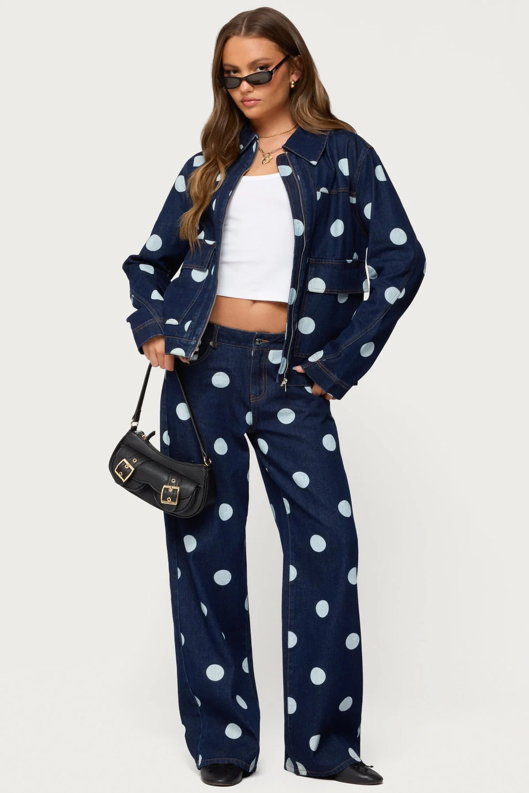 Damen Polka-Dot Denim-Set mit lässiger Schnittführung und angesagten Details EB