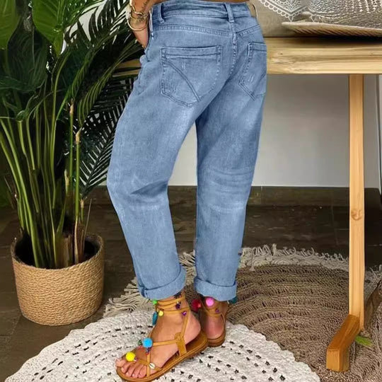 Damen Mom-Jeans mit Knopfverschluss und stylischen Distressed-Details EB