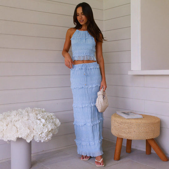 Damen Sommerliches Oberteil mit luftigen Rüschen und schwingendem Rock EB