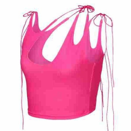 Damen Crop-Top mit einseitigem Cut-Out und trendigen Bändern EB