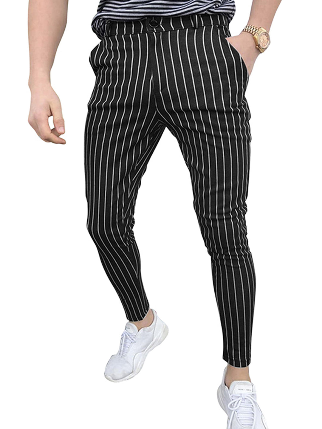Herren elegante Slim-Fit Jeans im modernen Streifenmuster EB