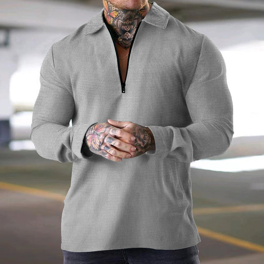 Herren modisches Langarm-Henley-Shirt mit dekorativem Reißverschluss EB