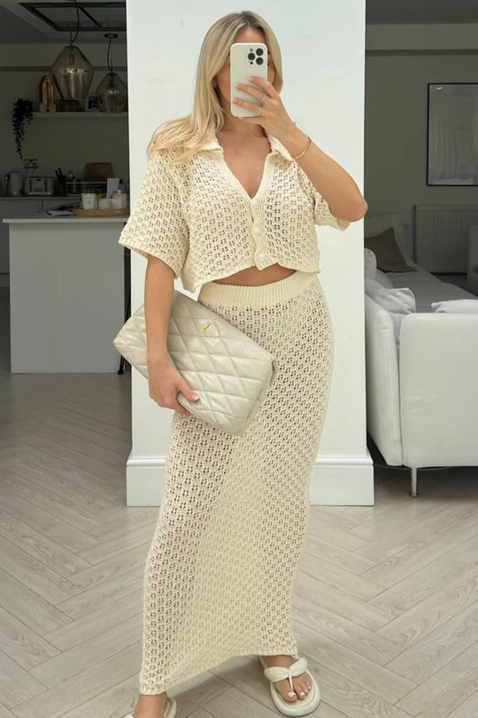 Damen Strick-Set mit offenem Cardigan und maxi Rock EB