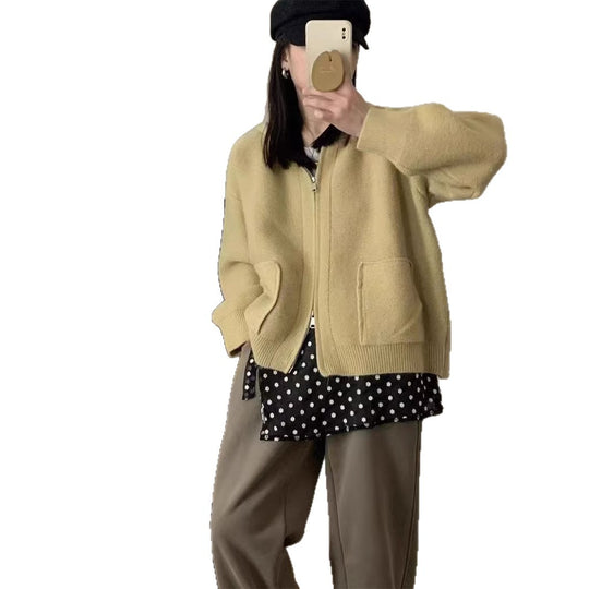 Damen Casual Oversized Strickjacke mit Kapuze und Taschen EB