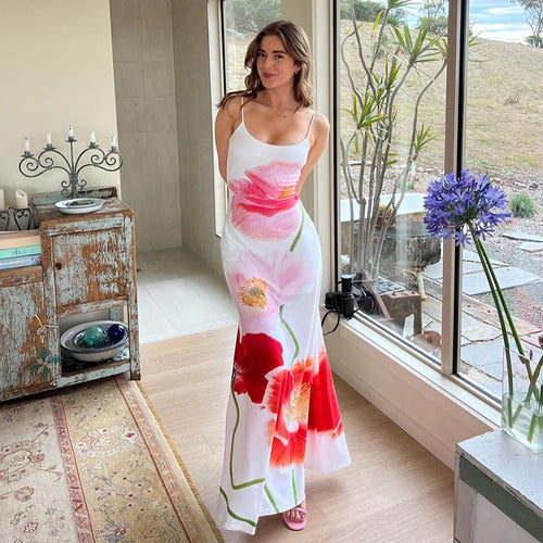 Damen Maxi Kleid mit floralem Print und spaghetti-Trägern EB