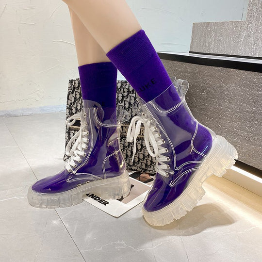 Damen trendige Stiefeletten im transparenten Design mit knalligem Detail EB