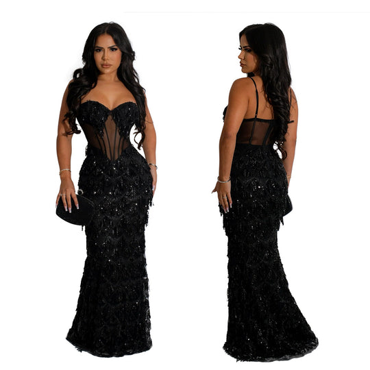 Damen Elegantes Abendkleid mit Kristallverzierung EB