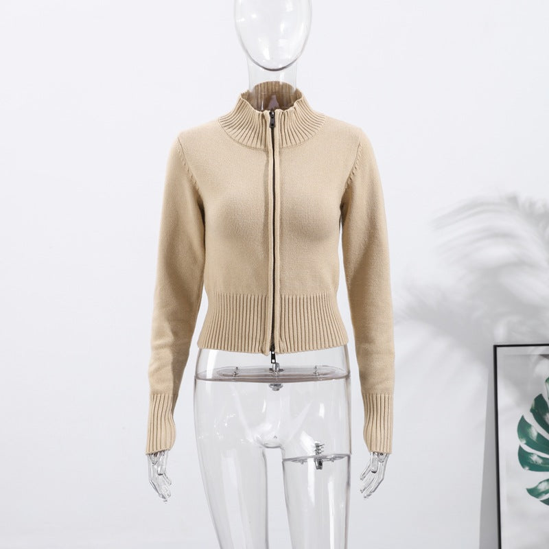 Damen Elegante Strickjacke mit durchgehendem Reißverschluss EB