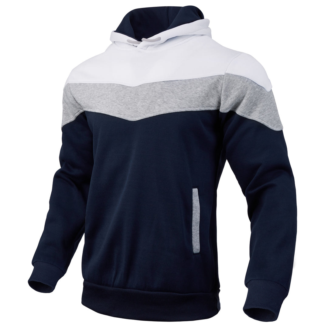 Herren nan Colorblock-Kapuzenpullover mit hohem Schalkragen, verdeckten Eingrifftaschen und gerippten Bündchen EB