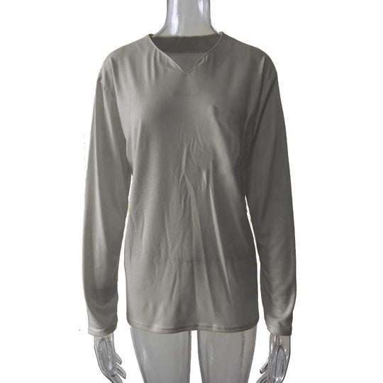 Damen nan legeres Langarmshirt mit V-Notch-Ausschnitt, Brusttasche und lockerer Oversize-Passform EB