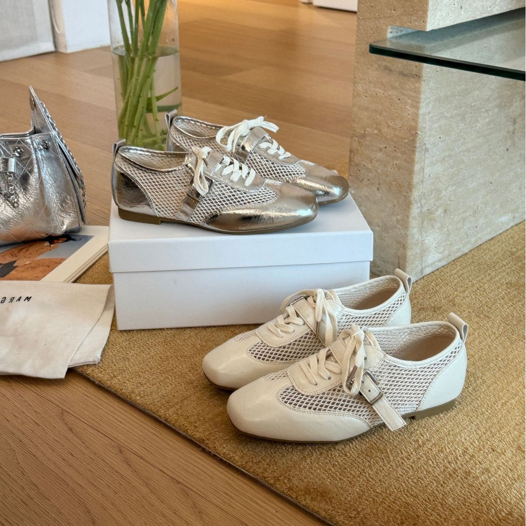 Damen sportive Ballerinas mit atmungsaktivem Netzdesign und glänzender Oberfläche EB