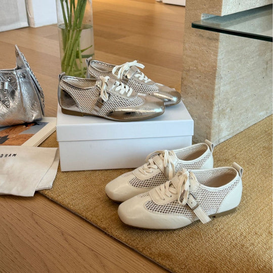 Damen sportive Ballerinas mit atmungsaktivem Netzdesign und glänzender Oberfläche EB
