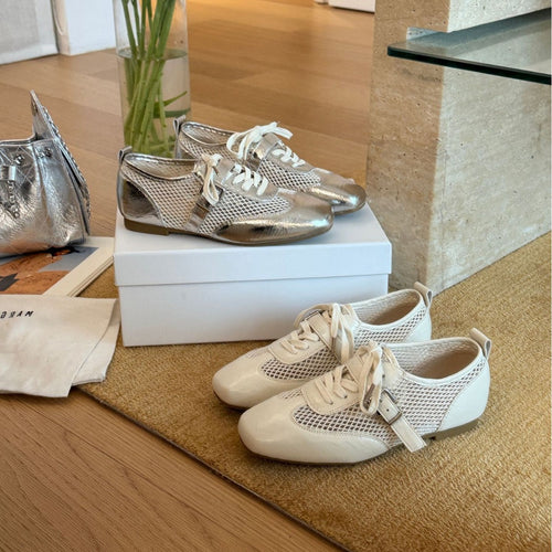 Damen sportive Ballerinas mit atmungsaktivem Netzdesign und glänzender Oberfläche EB