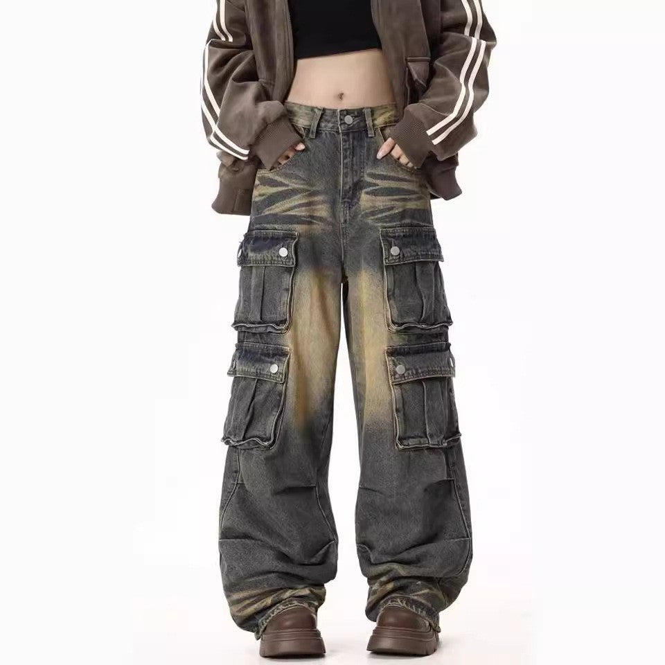 Damen Cargo-Jeans mit weitem Bein und praktischen Seitentaschen EB