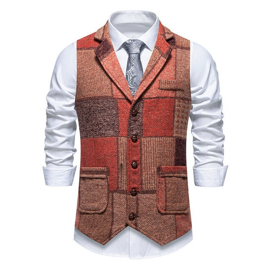 Herren nan Patchwork Weste mit Reverskragen Knopfleiste und aufgesetzten Taschen EB
