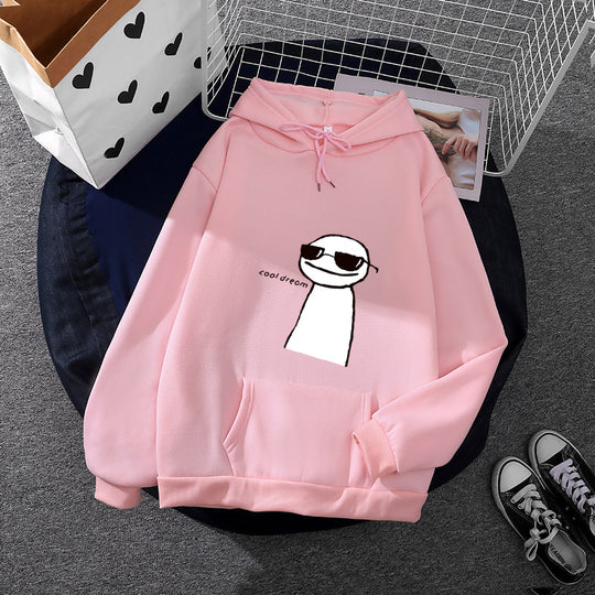 Damen nan Kapuzenpullover mit minimalistischer Grafik, lockerer Oversize-Passform und Kängurutasche EB