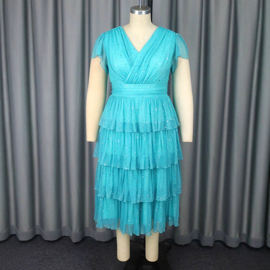 Damen Festliches Kleid mit schimmernden Rüschenschichten EB