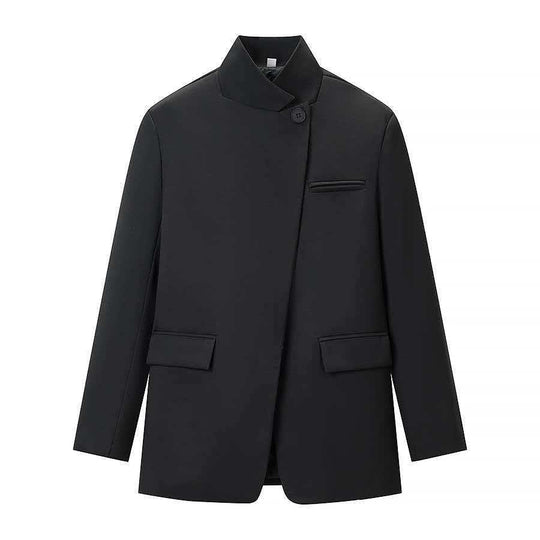 Damen nan taillierter Karo-Mantelblazer mit Stehkragen, asymmetrischer Knopfblende und Pattentaschen EB
