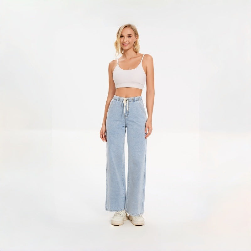 Damen Weite Jeans mit elastischem Bund und lässigem Schnitt EB