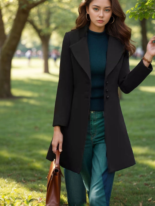 Damen eleganter und taillierter Trenchcoat mit strukturiertem Gewebe EB