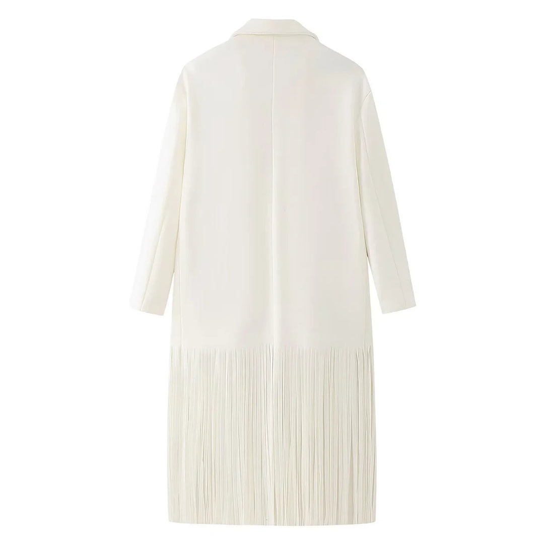 Damen elegante Longjacke mit fransigen Details EB