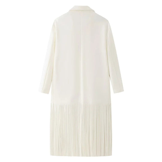 Damen elegante Longjacke mit fransigen Details EB