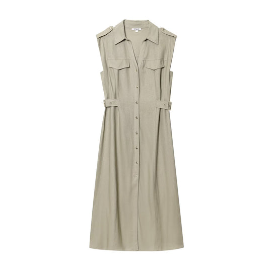 Damen Maxikleid mit dekorativen Taschen und Gürtel EB