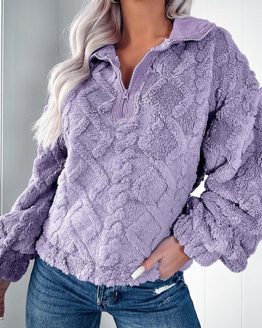 Damen Kuschelige Fleece-Pullover mit Reißverschluss und Wabenmuster EB