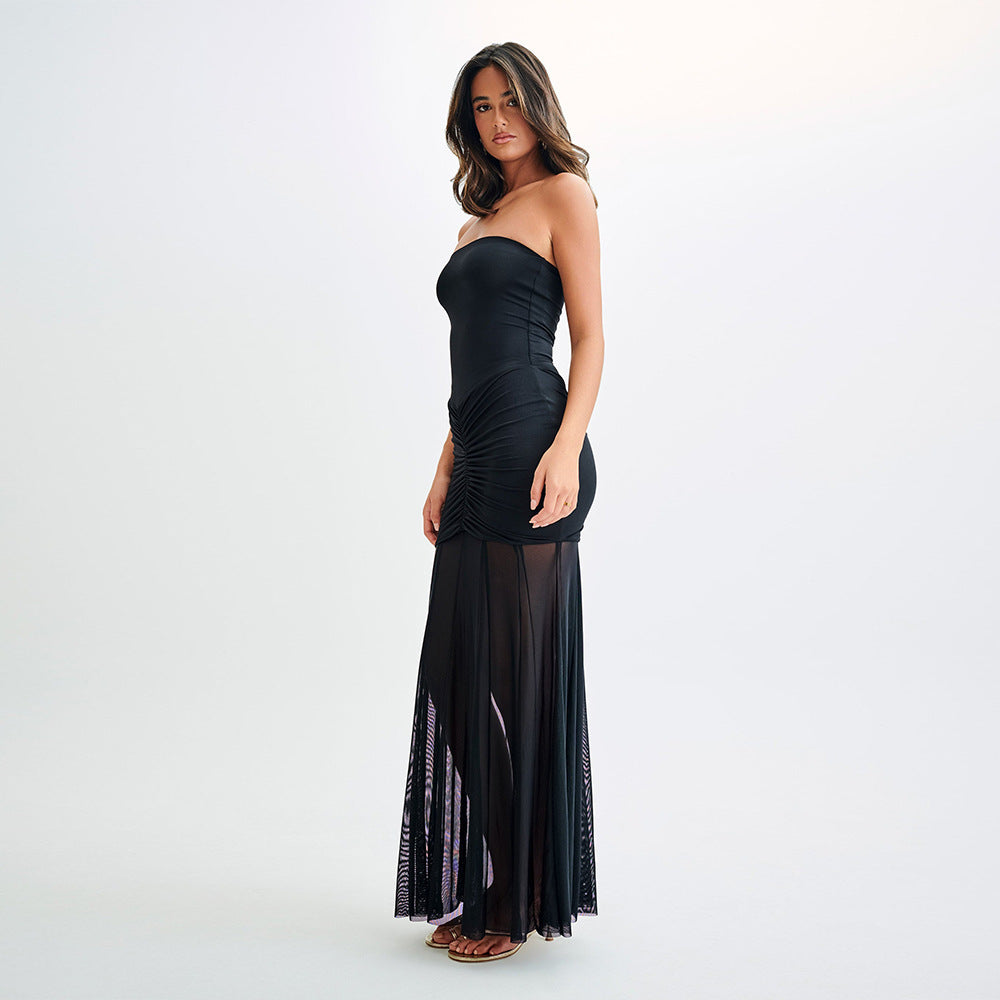 Damen Maxi-Rockkleid mit verführerischem Überwurf und elegantem Rüschendesign EB