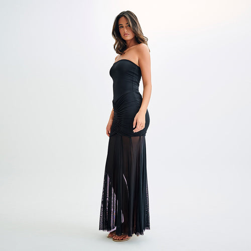 Damen Maxi-Rockkleid mit verführerischem Überwurf und elegantem Rüschendesign EB