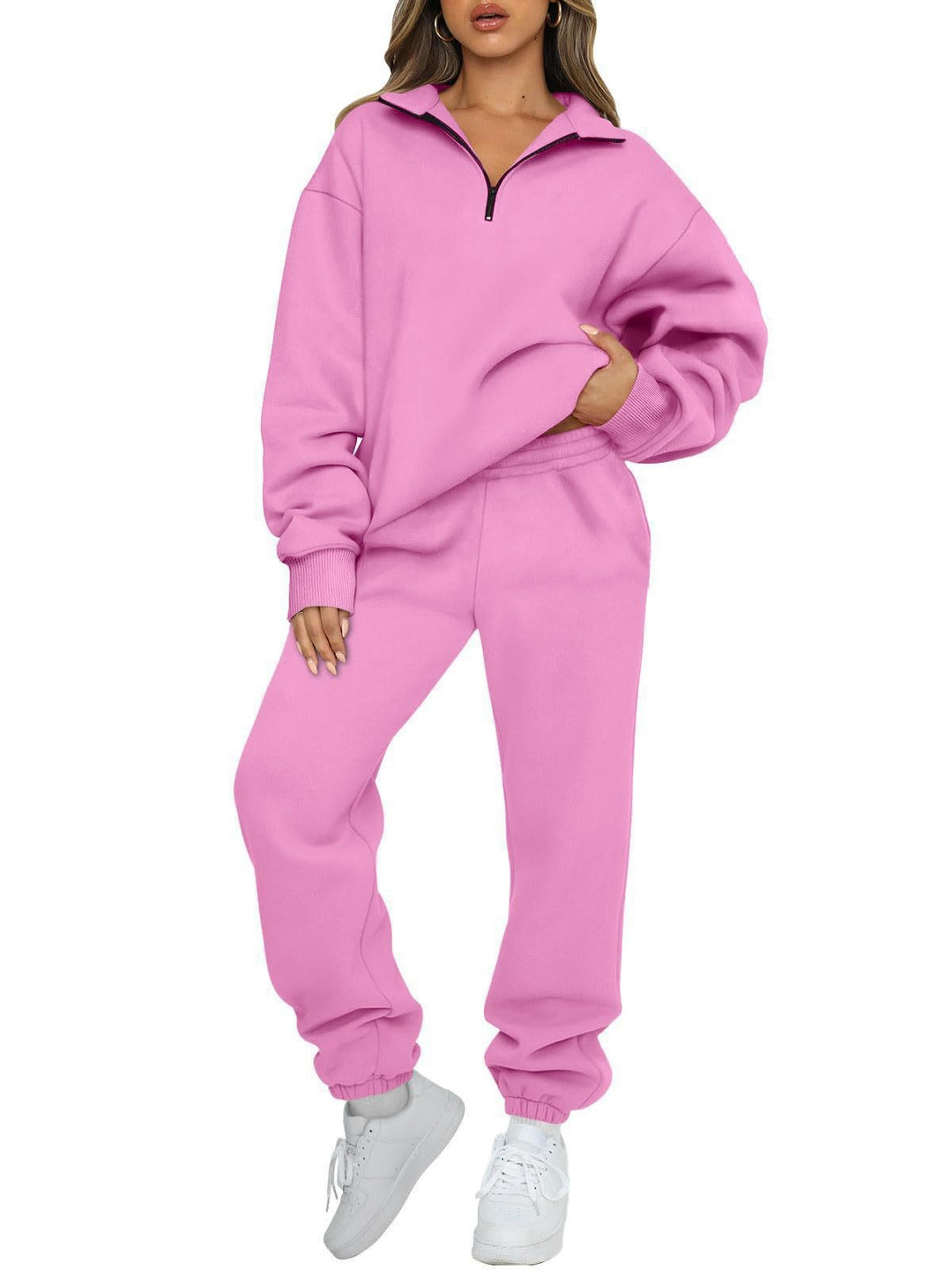 Damen nan oversized Sweatshirt Jogginghose Set mit Reißverschlusskragen EB