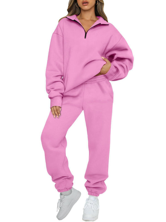 Damen nan oversized Sweatshirt Jogginghose Set mit Reißverschlusskragen EB
