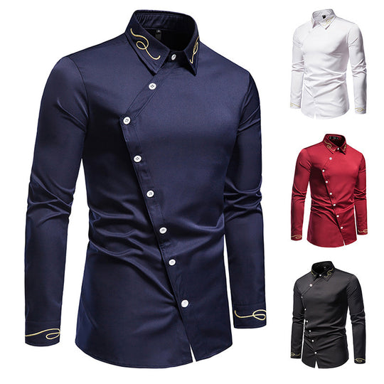 Herren Elegantes Langarmhemd mit dekorativen Knopfdetails EB