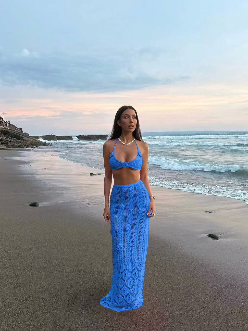 Damen Häkel-Strandkleid mit Kapuzenshirt EB
