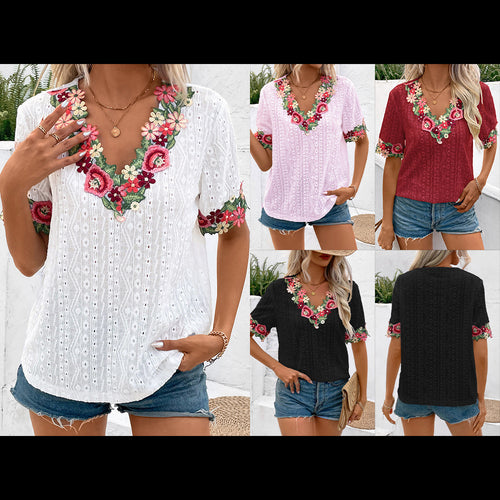Damen Bluse mit floralen Stickereien und luftigen Ärmeln EB