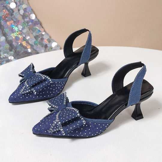 Damen Slingback Pumps mit eleganten Strassdetails und modischem Bow EB
