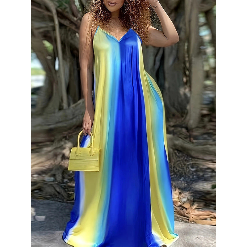 Damen Maxikleid mit fließendem Farbverlauf und zarten Spaghettiträgern EB