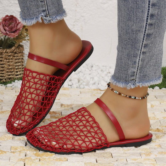 Damen  gewebte Netz-Mules mit Slip-On-Funktion, offener Ferse und flexiblem Leichtsohlen-Design EB