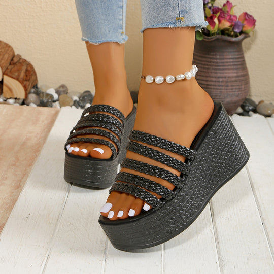 Damen Keil-Sandaletten mit geflochtenem Riemen-Design EB