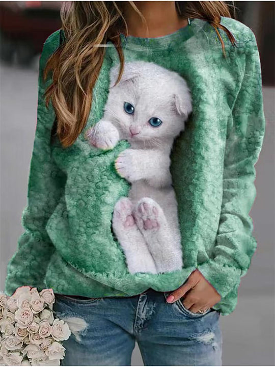 Damen Sweatshirt mit niedlichem Tiermotiv EB