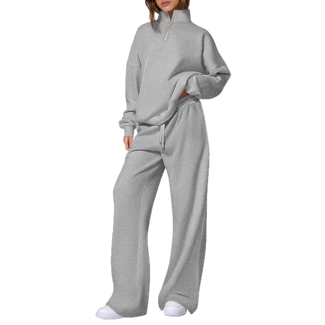 Damen nan oversized Jogginganzug mit Stehkragen halbem Reißverschluss und weitem Bein EB