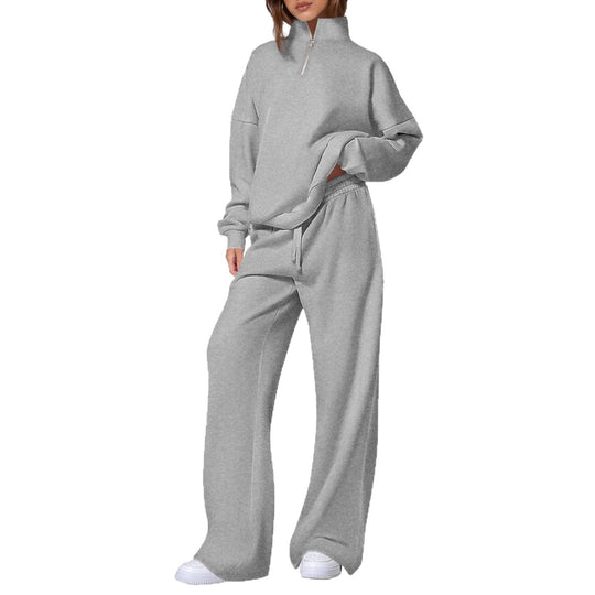 Damen nan oversized Jogginganzug mit Stehkragen halbem Reißverschluss und weitem Bein EB