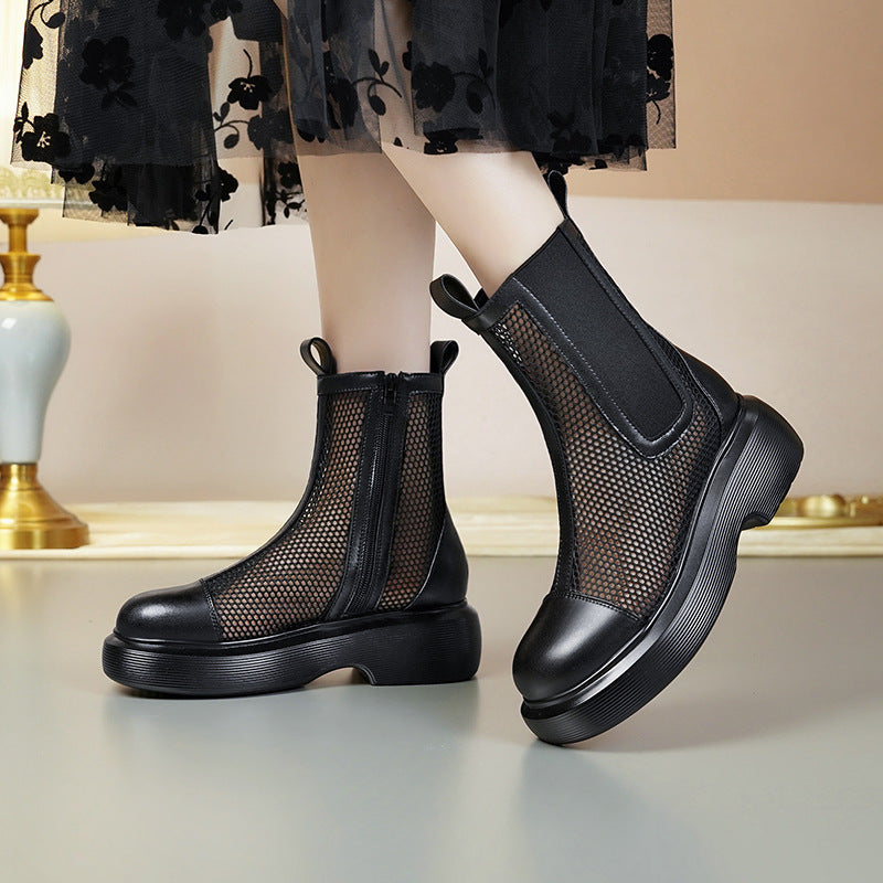 Damen Trendige Stiefeletten mit atmungsaktivem Netzdesign und robustem Plateau EB