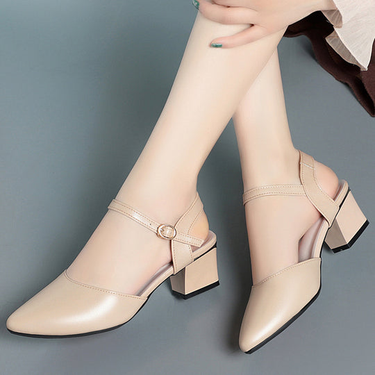 Damen Pumps mit verstellbarem Riemen und bequemem Blockabsatz EB
