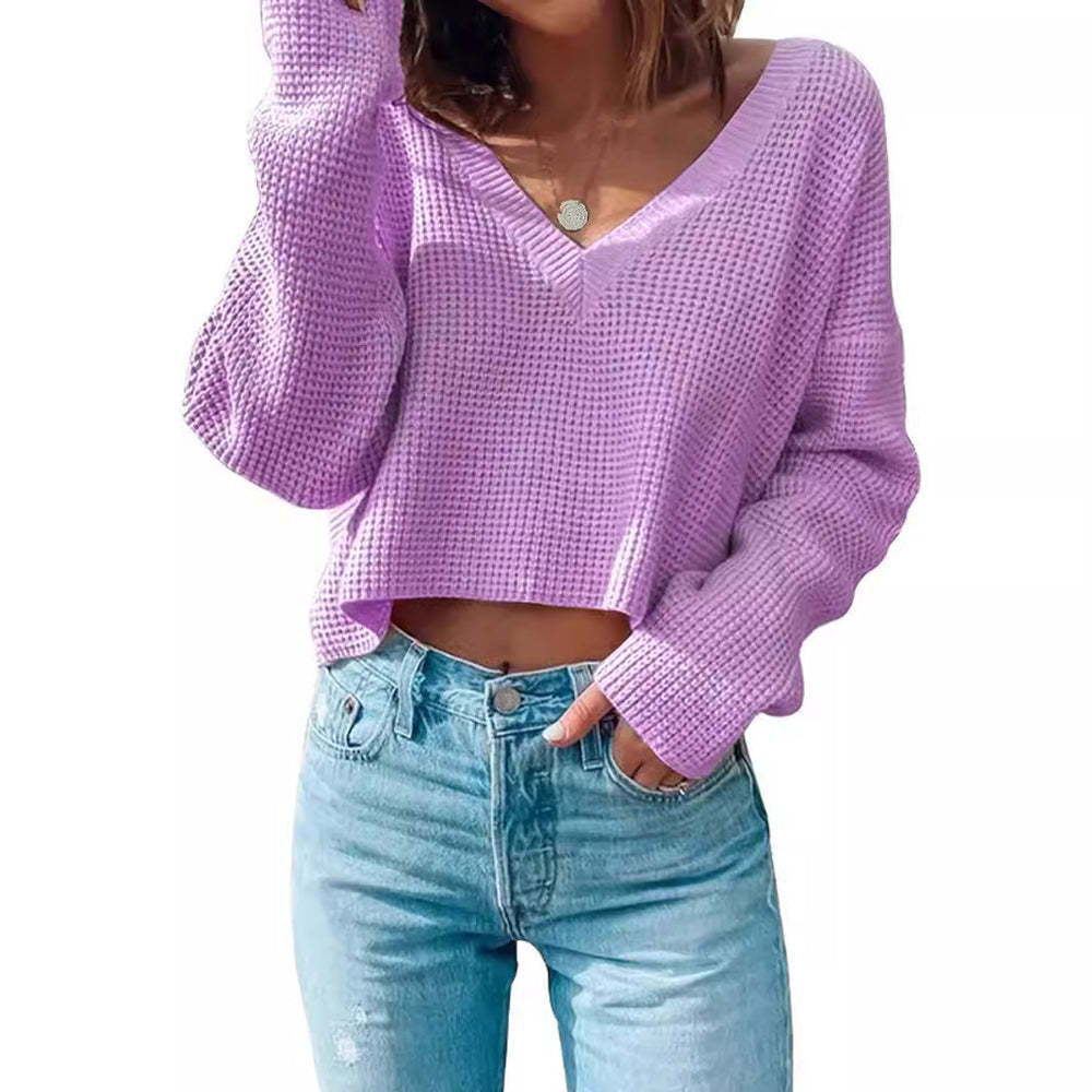 Damen lässiger Waffelstrick Pullover EB