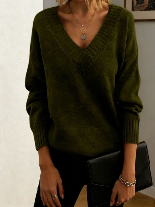 Damen Feinstrickpullover mit tiefem V-Ausschnitt und überschnittener Schulter EB