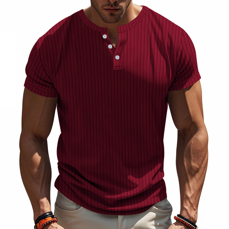 Herren Kurzarm-Henley-T-Shirt mit strukturiertem Design EB