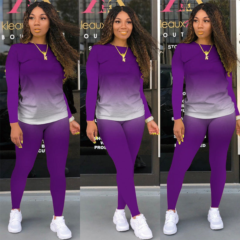 Damen Zweiteiliges Stretch-Set mit Langarmshirt und High-Waist-Leggings EB