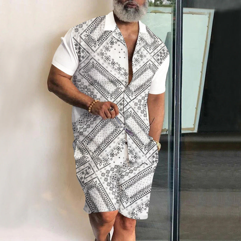 Herren Set aus kurzärmeliger Bluse und Shorts mit gestreiftem Design Heidi-Mode